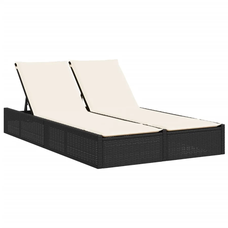 Chaise longue double avec coussins noir résine tressée - 2