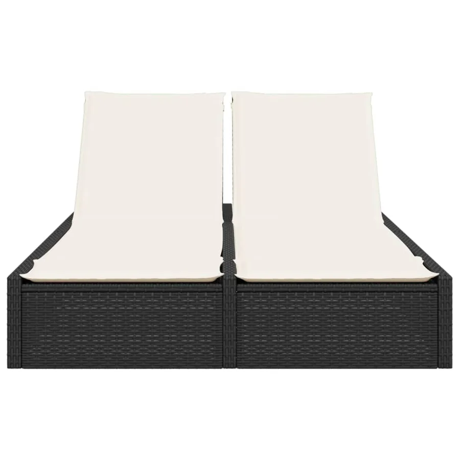 Chaise longue double avec coussins noir résine tressée - 3