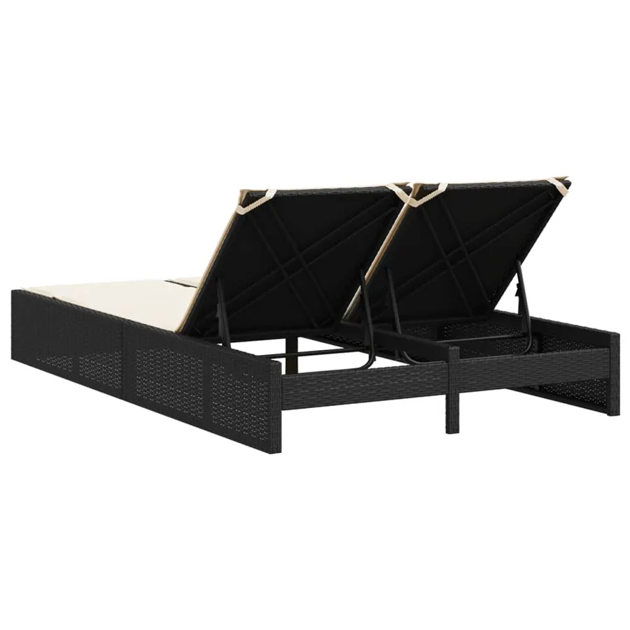 Chaise longue double avec coussins noir résine tressée - 5