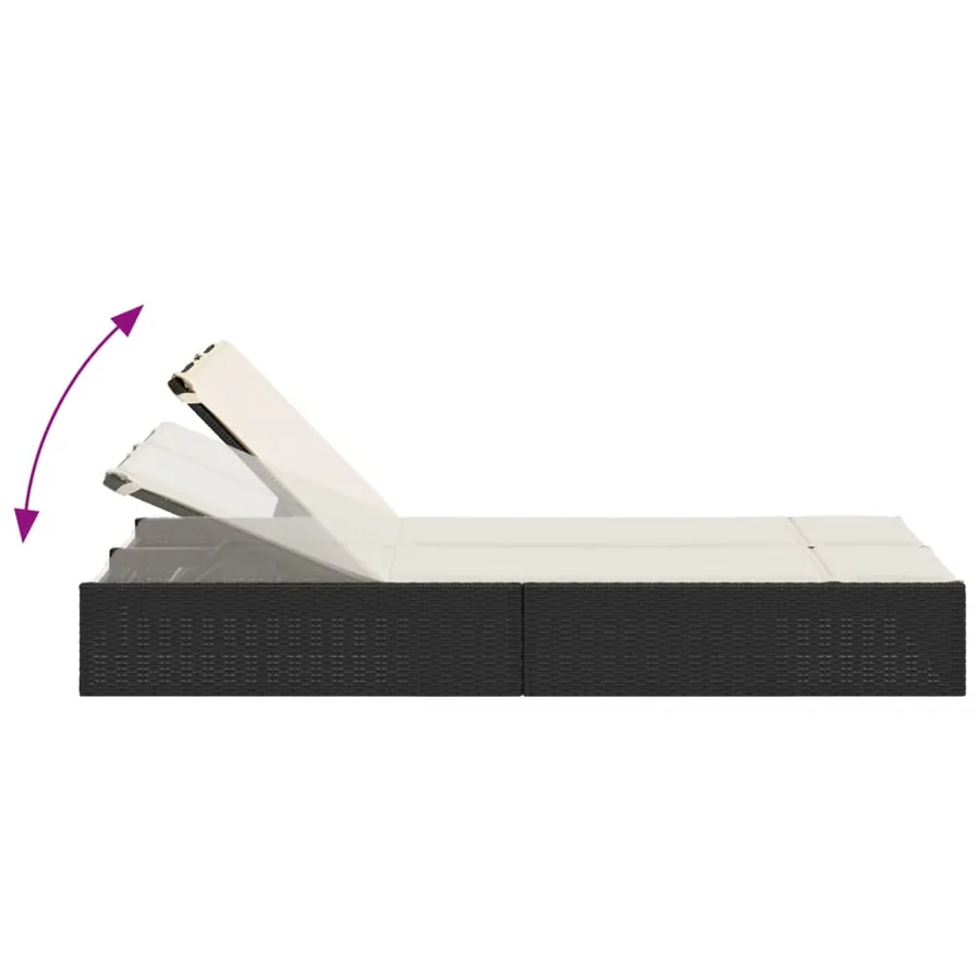 Chaise longue double avec coussins noir résine tressée - 6