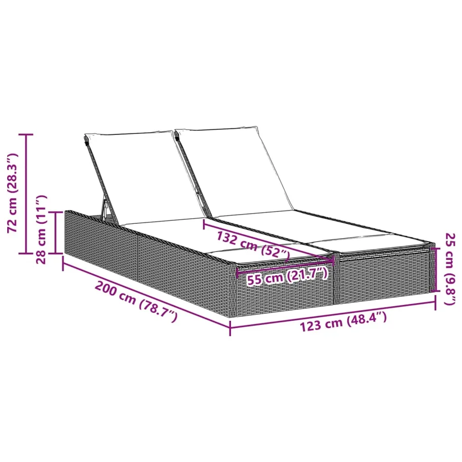 Chaise longue double avec coussins noir résine tressée - 8