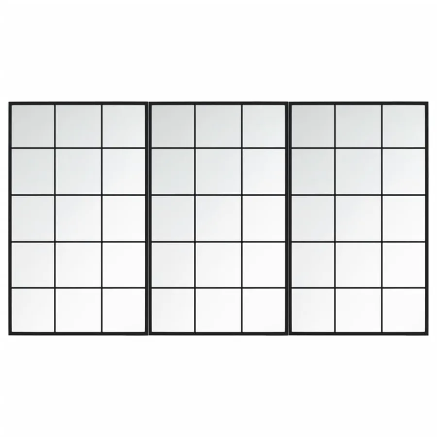 Miroirs muraux 3 pcs noir 100x60 cm métal - 2