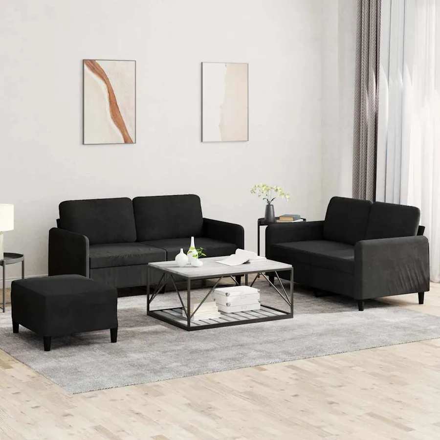 Ensemble de canapés 3 pcs noir velours
