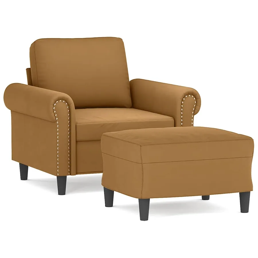 Fauteuil avec repose-pied Marron 60 cm Velours - 2
