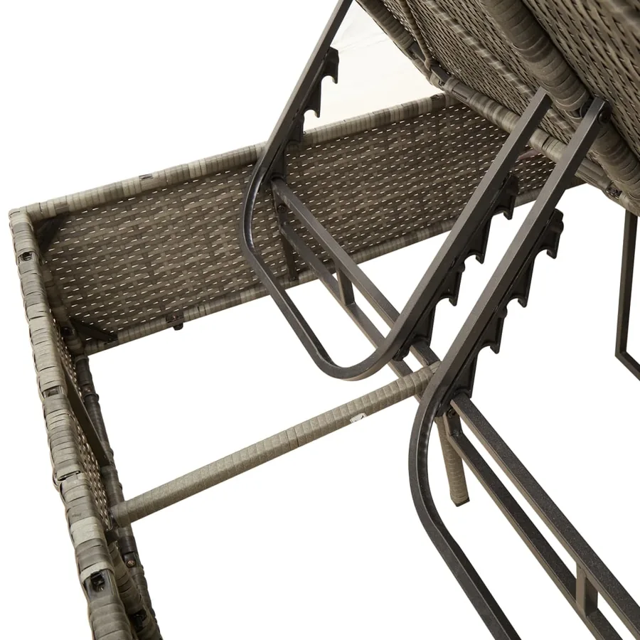 Chaise longue double avec toit et rideaux gris résine tressée - 8