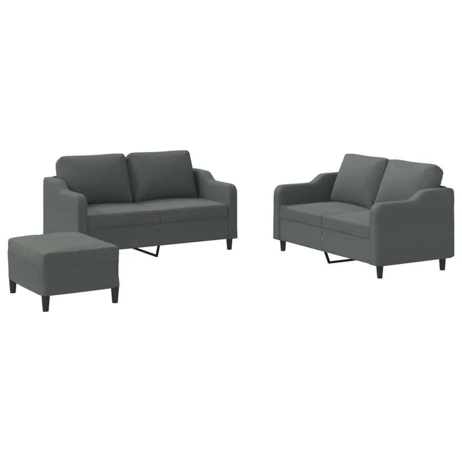 Ensemble de canapés 3 pcs avec coussins Gris foncé Tissu - 2