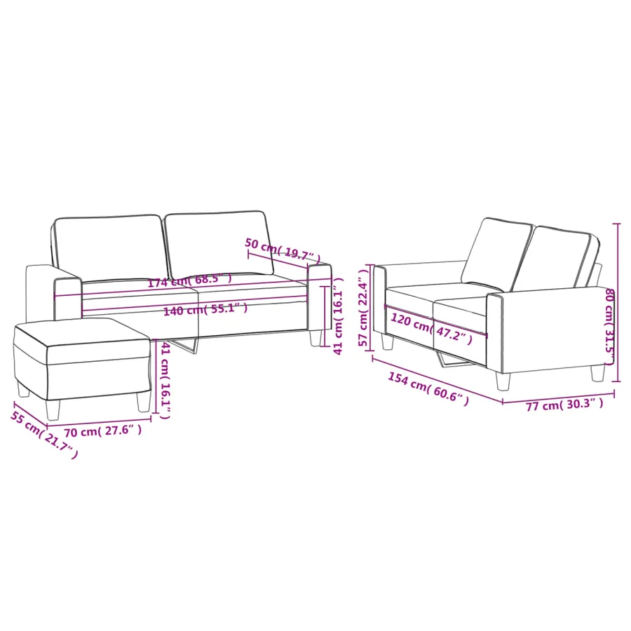 Ensemble de canapés 3 pcs gris foncé tissu - 9