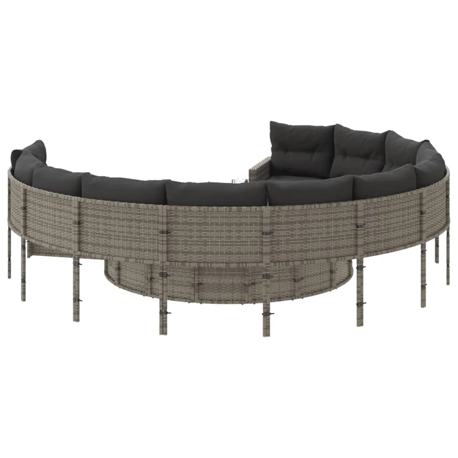 Canapé de jardin avec coussins rond gris résine tressée - 5