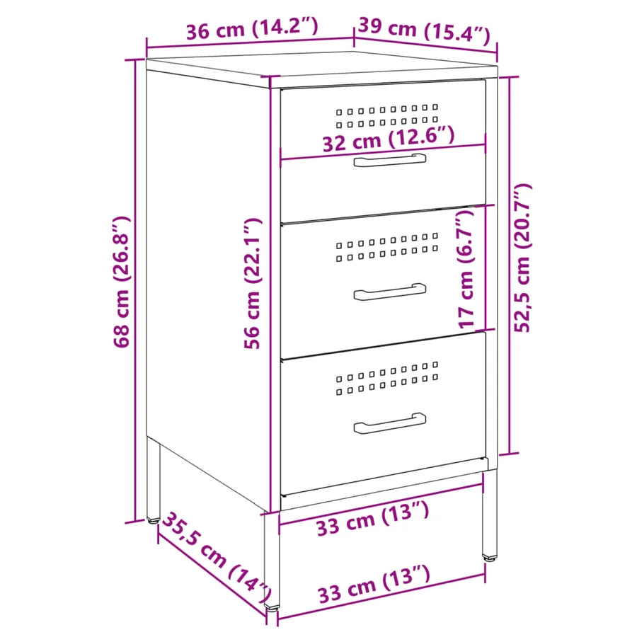Table de chevet rose 36x39x68 cm acier - 13