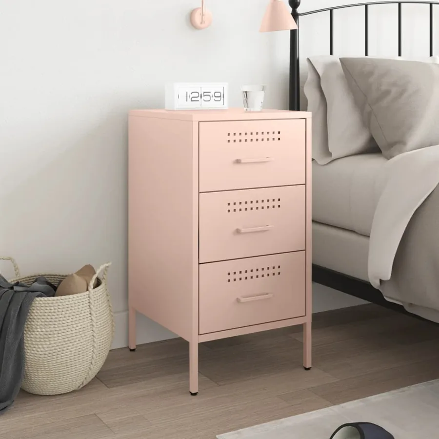 Table de chevet rose 36x39x68 cm acier - 3