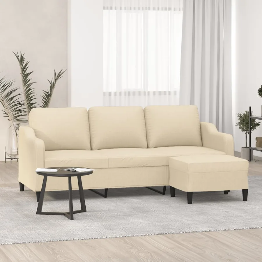 Canapé à 3 places avec repose-pieds Crème 180 cm Tissu