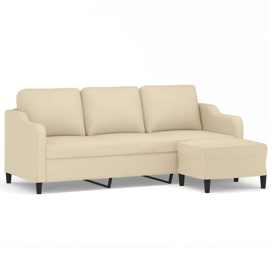 Canapé à 3 places avec repose-pieds Crème 180 cm Tissu - 2