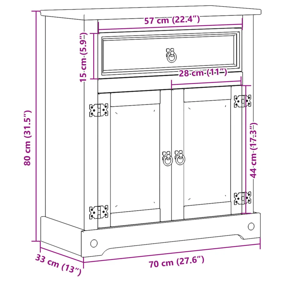 Armoire de salle de bain Corona 70x33x80 cm bois de pin massif - 10