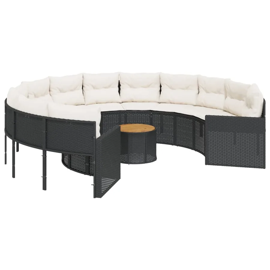 Canapé de jardin avec table coussins rond noir résine tressée - 2