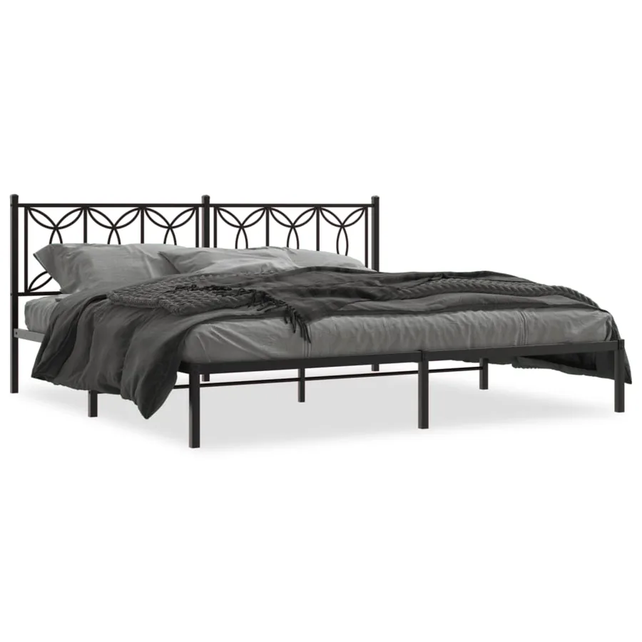 Cadre de lit métal sans matelas avec tête de lit noir 193x203cm - 2