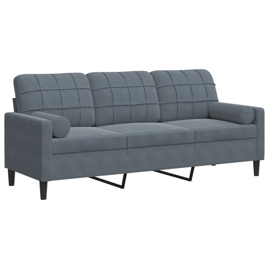 Canapé 3 places avec oreillers gris foncé 180 cm velours - 2