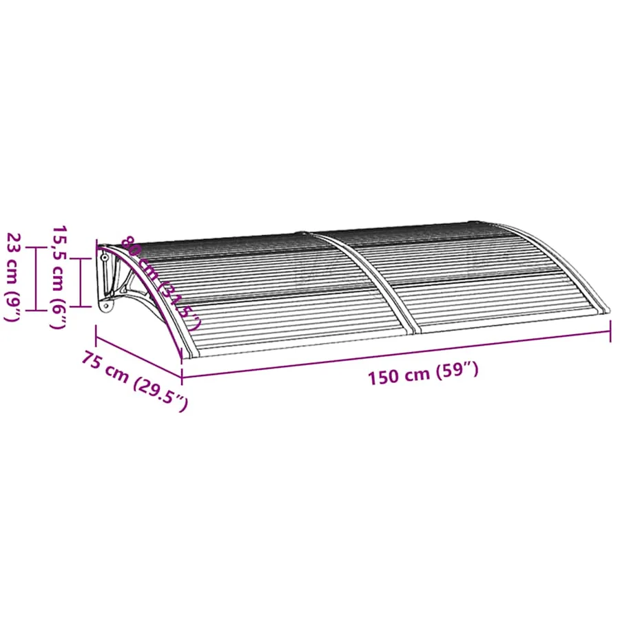 Auvent de porte Noir et transparent 150x75 cm Polycarbonate - 7