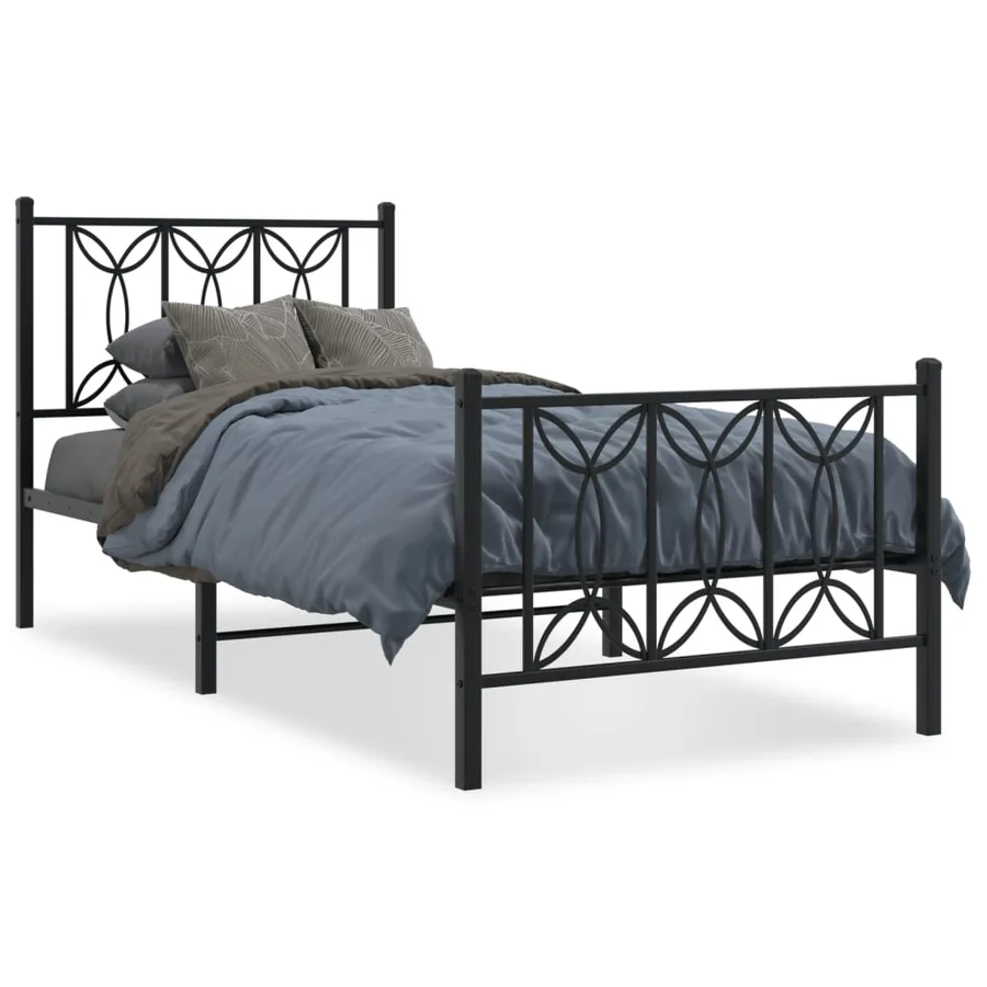 Cadre de lit métal sans matelas avec pied de lit noir 75x190 cm - 2