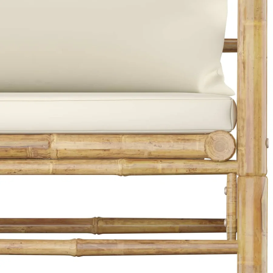 Salon de jardin 12 pcs avec coussins blanc crème bambou - 10