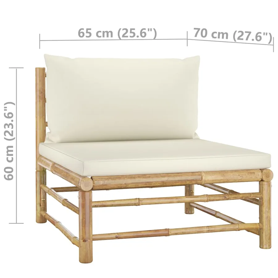 Salon de jardin 12 pcs avec coussins blanc crème bambou - 14