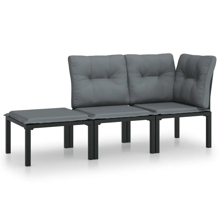 Garden lounge set 3 pcs black and grey poly rattan - 2