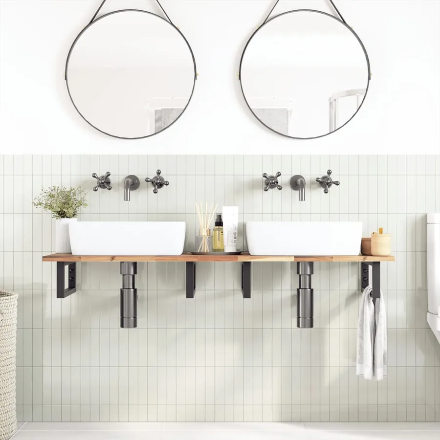 Dessus de meuble de salle de bain non traité bois d'acacia - 2