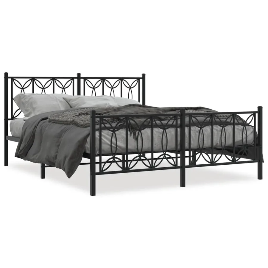 Cadre de lit métal sans matelas avec pied de lit noir 150x200cm - 2