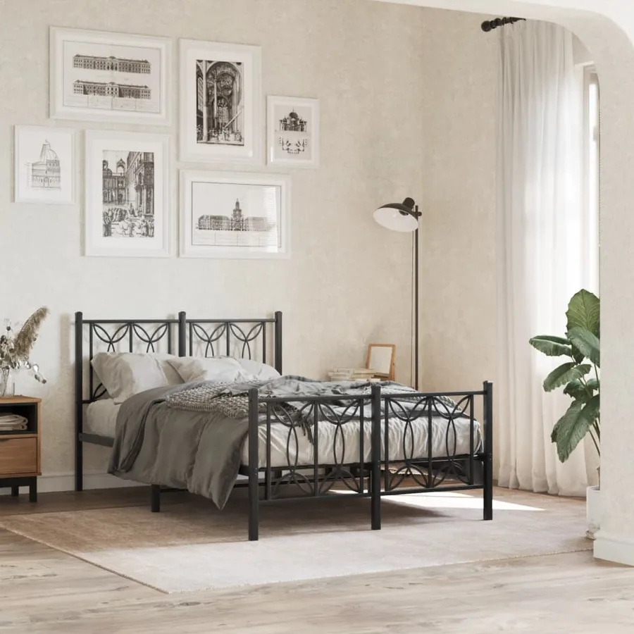 Cadre de lit métal sans matelas avec pied de lit noir 120x190cm