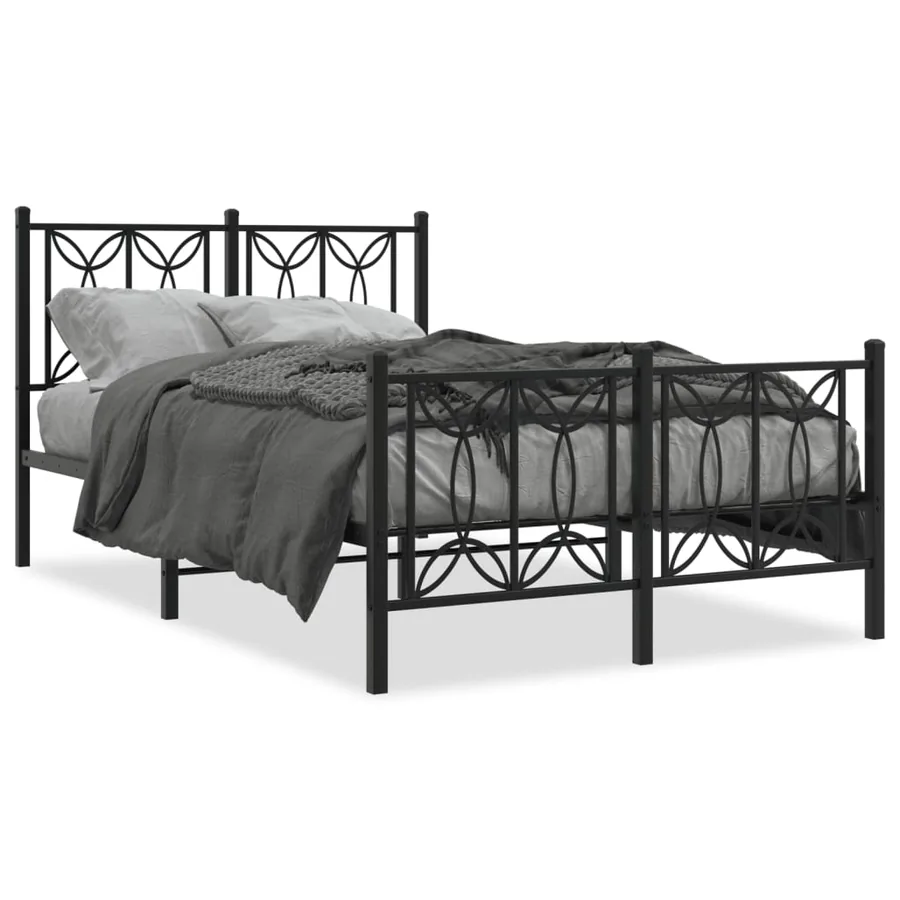 Cadre de lit métal sans matelas avec pied de lit noir 120x190cm - 2