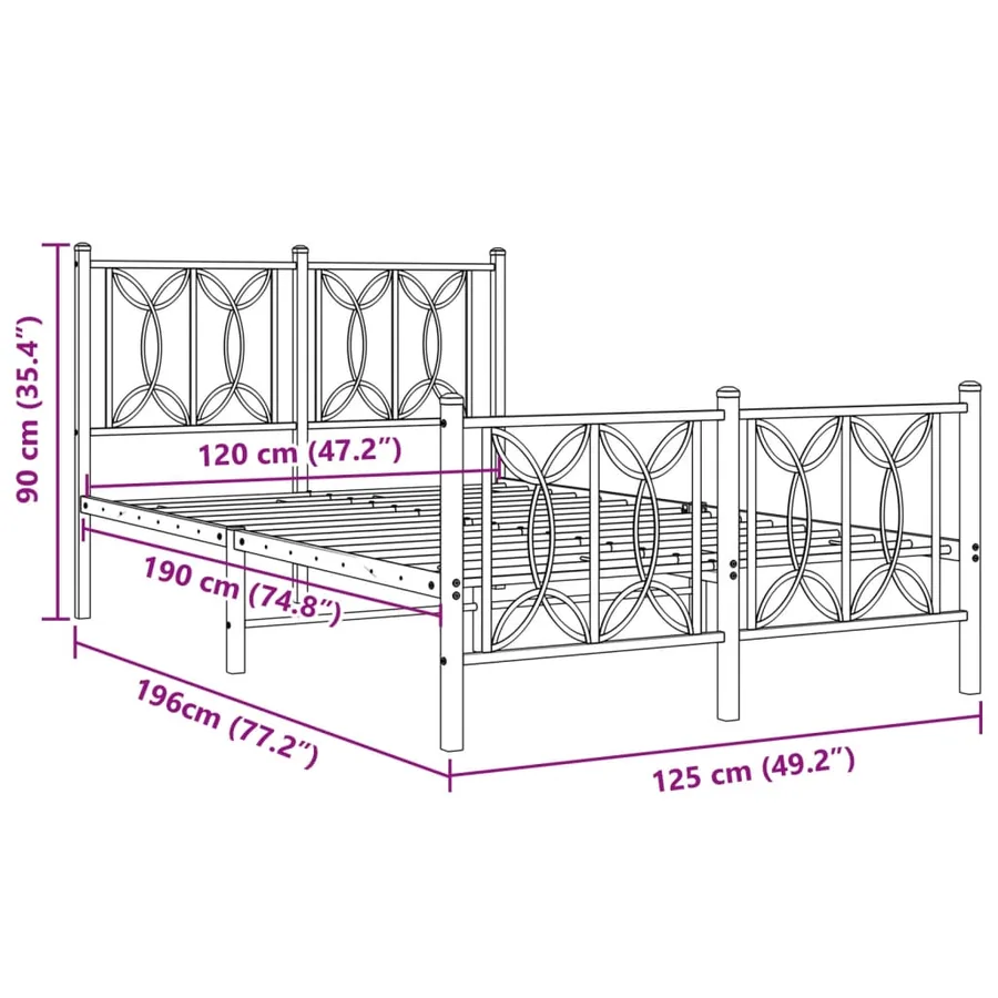 Cadre de lit métal sans matelas avec pied de lit noir 120x190cm - 8
