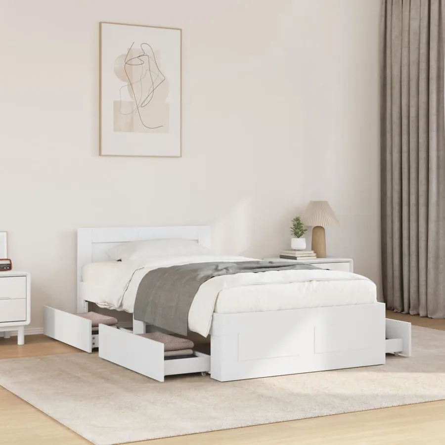 Cadre de lit avec tête de lit sans matelas blanc 100x200 cm