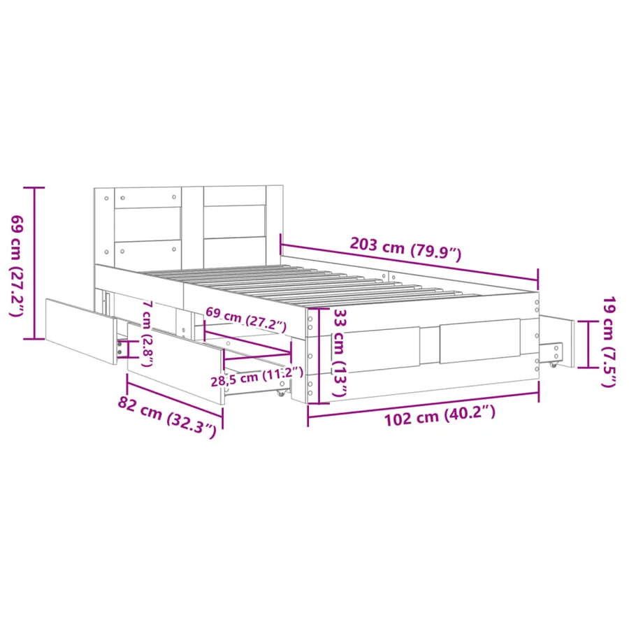 Cadre de lit avec tête de lit sans matelas blanc 100x200 cm - 11