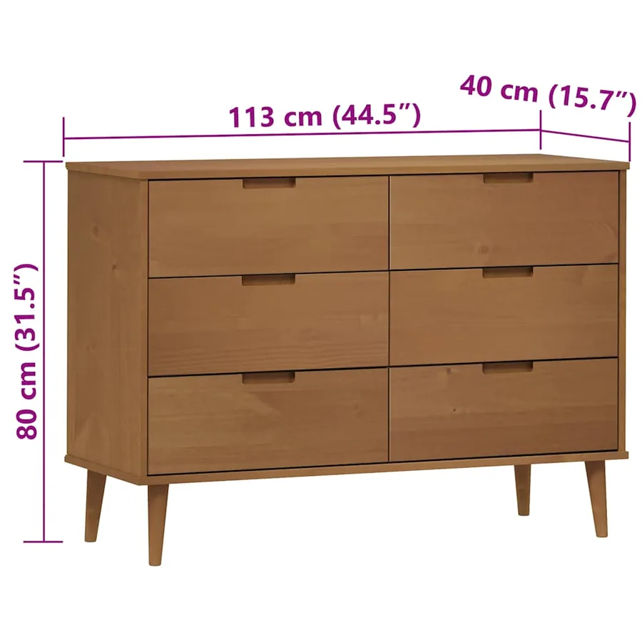 Commode MOLDE Marron 113x40x80 cm Bois de pin massif - 8