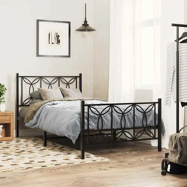 Cadre de lit métal sans matelas et pied de lit noir 100x200 cm