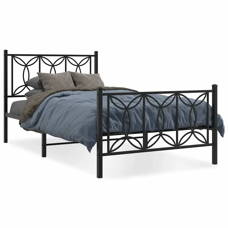 Cadre de lit métal sans matelas et pied de lit noir 100x200 cm - 2