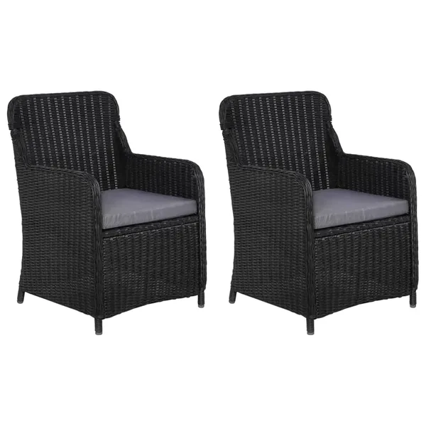 Set of 2 outdoor chairs with cushions Poly rattan Black