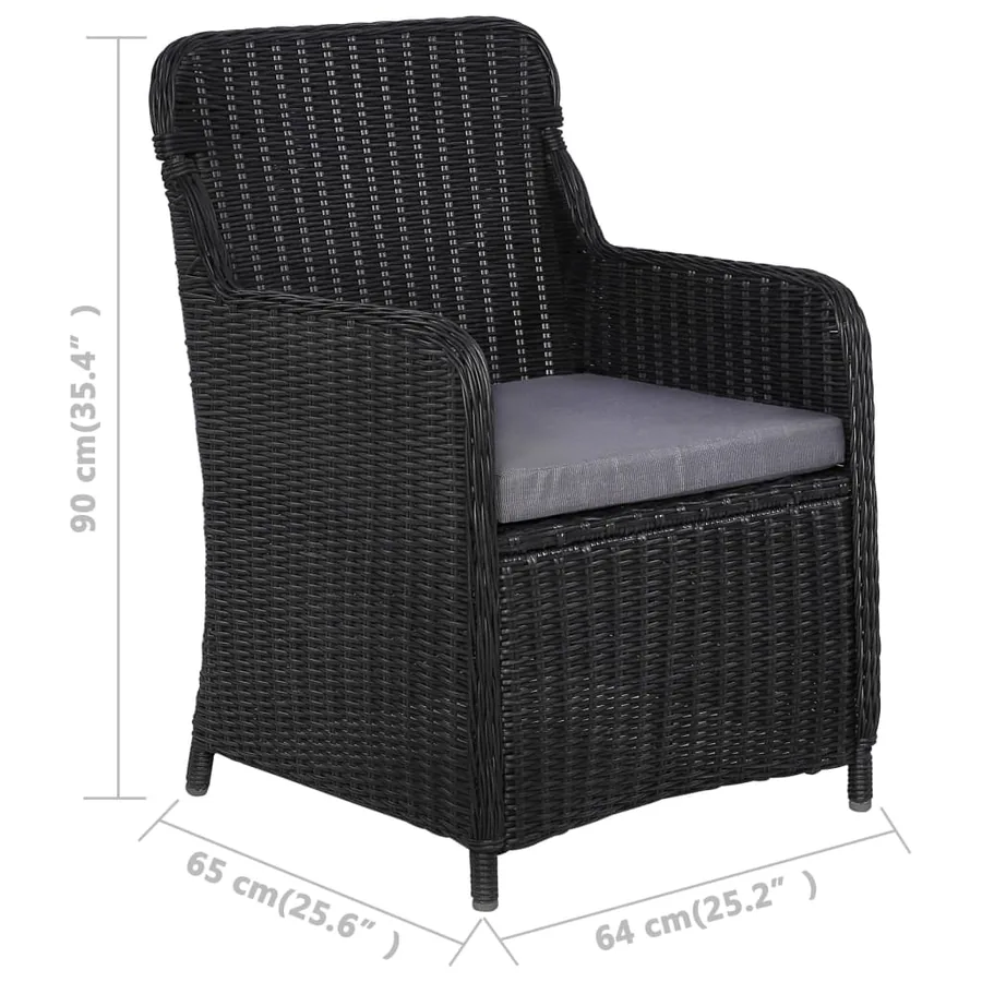 Set of 2 outdoor chairs with cushions Poly rattan Black - 7