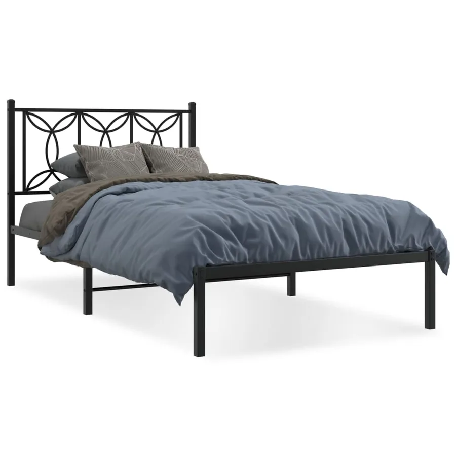 Cadre de lit métal sans matelas avec tête de lit noir 100x190cm - 2