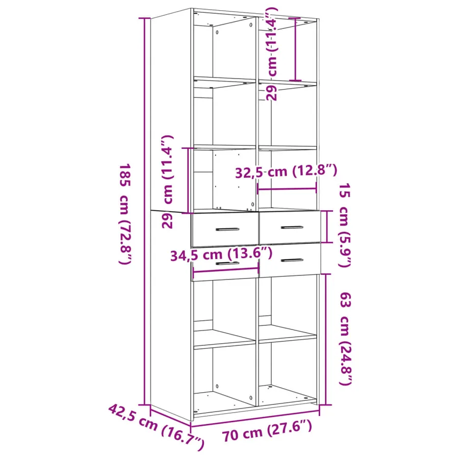 Buffet haut blanc 70x42,5x185 cm bois d'ingénierie - 9