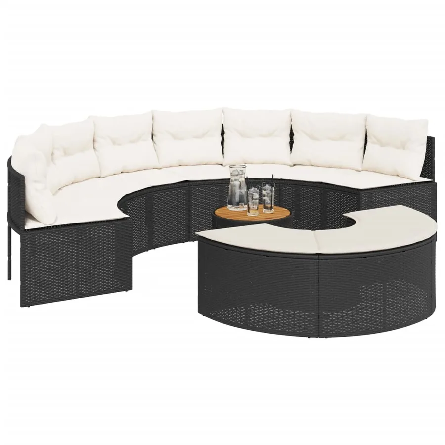 Salon de jardin 3 pcs demi-rond noir résine tressée - 3