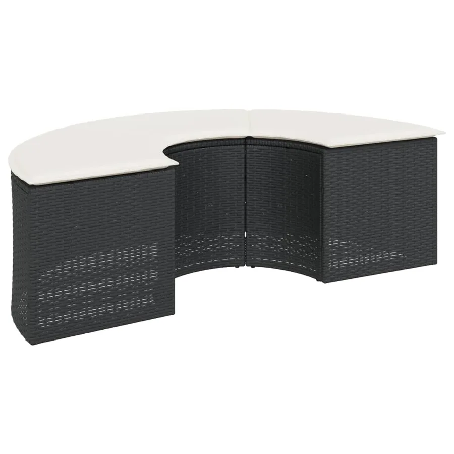Salon de jardin 3 pcs demi-rond noir résine tressée - 5