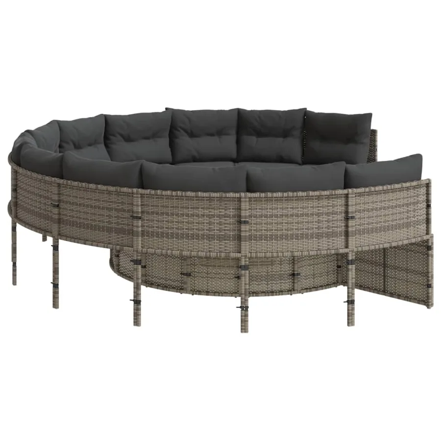 Canapé de jardin avec table coussins rond gris résine tressée - 6