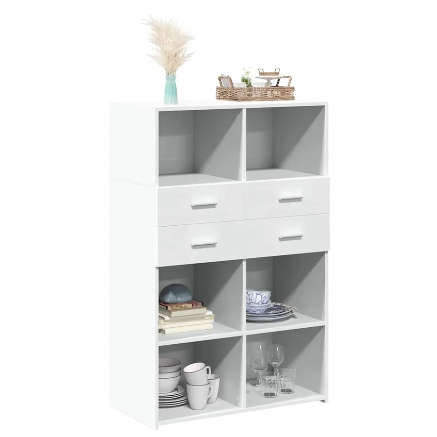 Buffet haut blanc 80x42,5x124 cm bois d'ingénierie - 3