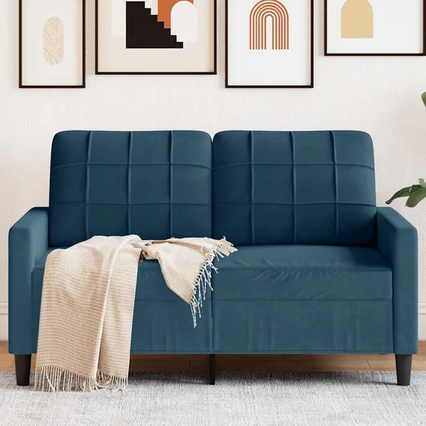 Canapé à 2 places Bleu 120 cm Velours