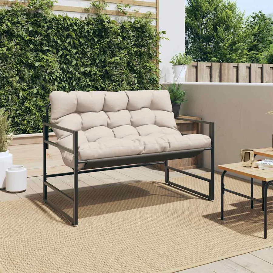 Banc de jardin avec coussin taupe 113 cm acier - 3