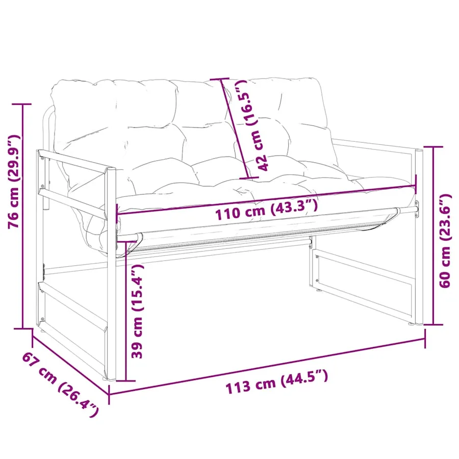 Banc de jardin avec coussin taupe 113 cm acier - 9