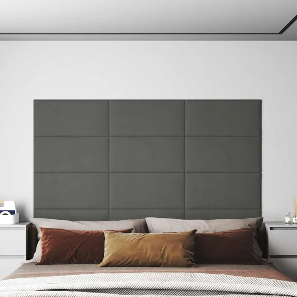 Tête de lit murale 12 pcs Gris foncé Velours