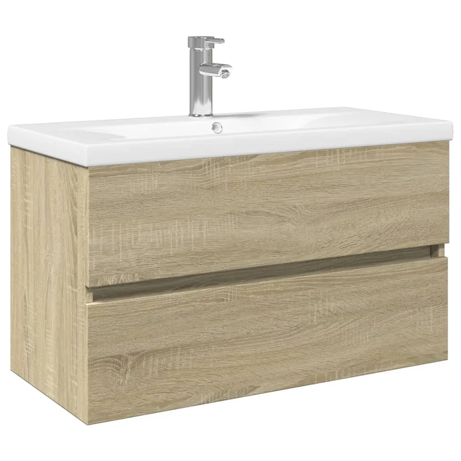 Ensemble de meubles de bain 2pcs céramique et bois d'ingénierie - 2