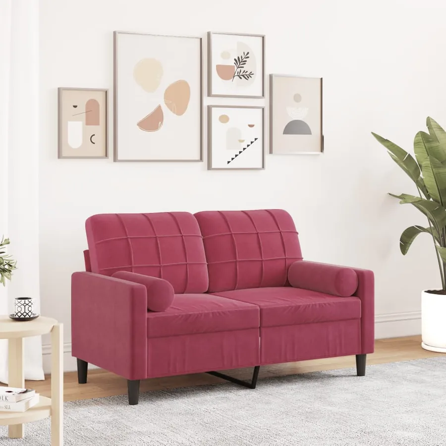 Canapé 2 places avec oreillers bordeaux 120 cm velours