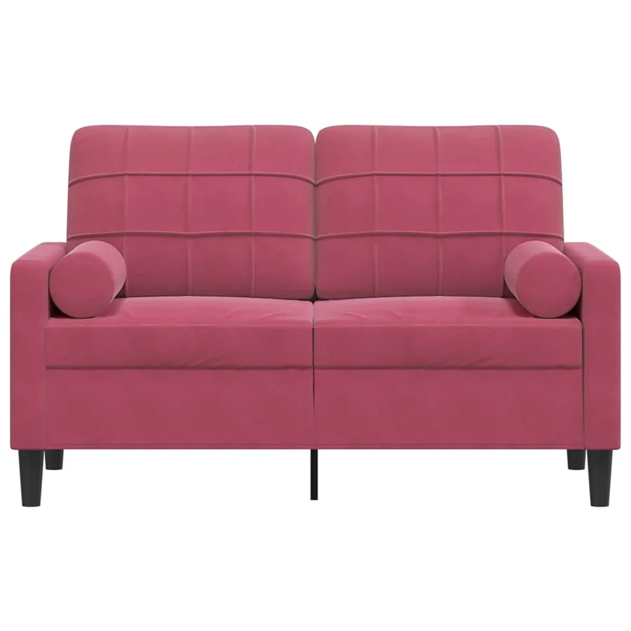 Canapé 2 places avec oreillers bordeaux 120 cm velours - 3